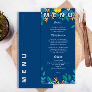 Menu Élégant Chic Jaune et Bleu Floral Mariage Party