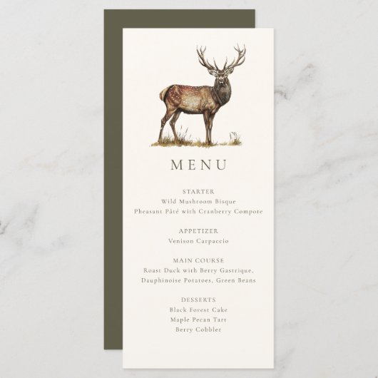 Menu Élégant Chien de Cerf Rustique Chasse Automne Dîne (Devant / Derrière)