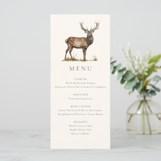 Menu Élégant Chien de Cerf Rustique Chasse Automne Dîne (Debout devant)