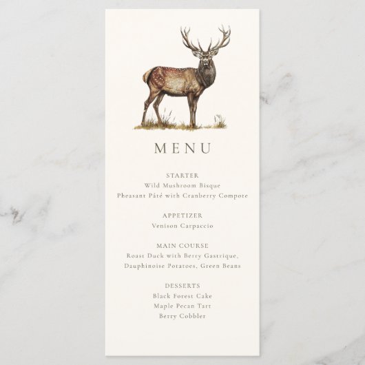 Menu Élégant Chien de Cerf Rustique Chasse Automne Dîne (Devant)