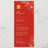 Menu Élégant chinois moderne script floral mariage roug (Devant)