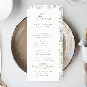 Menu Elégant Chinoiserie Floral Victoriens Mariage Sage