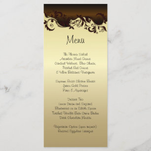 Menu Élégant Chocolat Brown et or Mariage floral