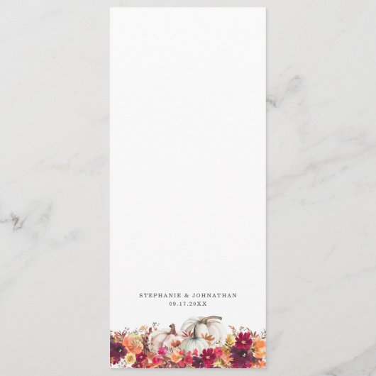 Menu Élégant Citrouille de automne Mariage (Dos)