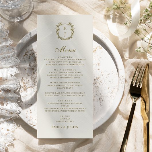 Menu Élégant Classic Golden Crest Mariage