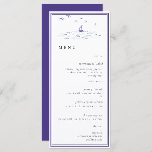 Menu Elégant classique cadre nautique Mariage Océan (Devant / Derrière)
