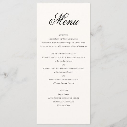 Menu Élégant classique Formal Black Cream Mariage Dîner (Devant)