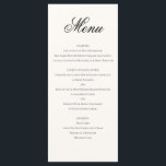 Menu Élégant classique Formal Black Cream Mariage Dîner<br><div class="desc">Ajoutez une touche raffinée à votre réception grâce à cette carte de menu Elégant Formal Classic mariage. Conçu avec une palette blanche noir et crème intemporelle et un arrière - plan à rayures fines subtiles, il complète parfaitement la collection mariage Formal Elegant Classic Black Stripes. Doté d'une typographie classique et...</div>