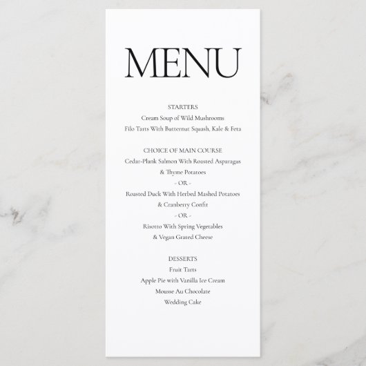 Menu Élégant classique Formel Noir Blanc Mariage Dîner (Devant)