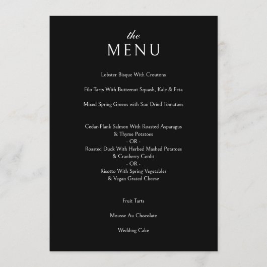 Menu Élégant classique Formel Noir Dîner Mariage (Devant)