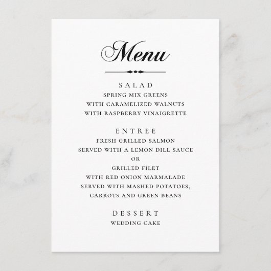 Menu Élégant classique minimaliste mariage calligraphie (Devant)