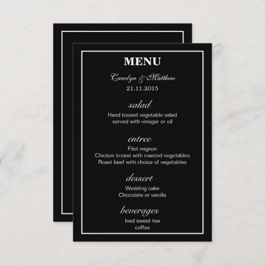 Menu Elegant Classy Simple Black Wedding Kaart (Voorkant / Achterkant)