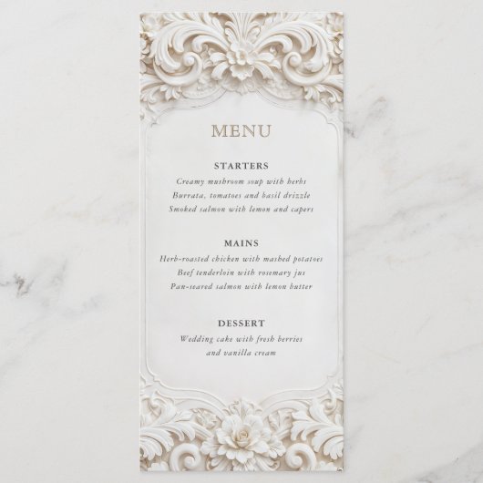 Menu Elegant Classy White Baroque Frame Wedding (Devant)
