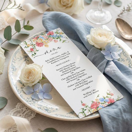 Menu Elegant Colorful Wildflower Wedding