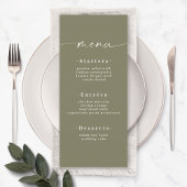 Menu Élégant couleur solide Olive Lily Mariage vert