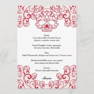 Menu Elégant crâne en dentelle rouge Calavera Mariage C