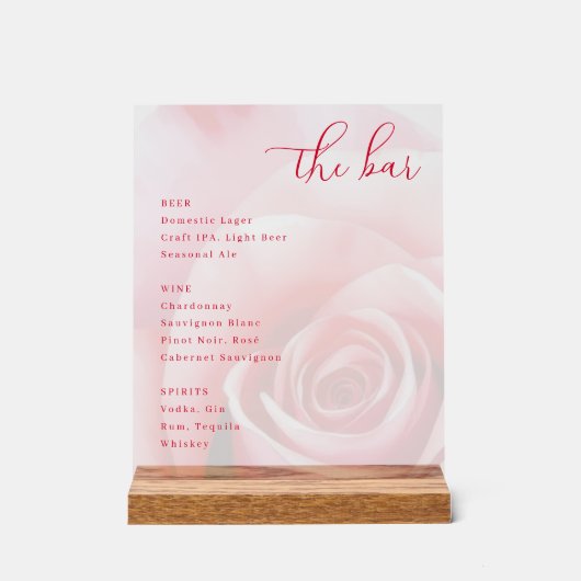 Menu élégant de bar aux roses roses (Recto)