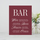 Menu élégant de bar en bordeaux pour table de mari (Debout devant)