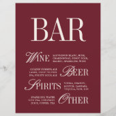 Menu élégant de bar en bordeaux pour table de mari (Devant)