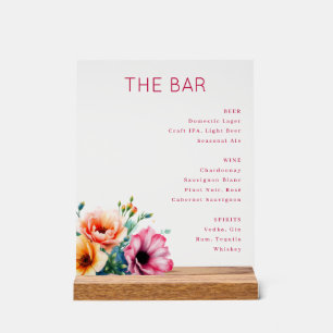 Menu élégant de bar floral rose