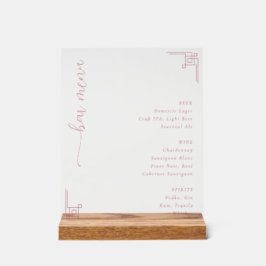 Menu élégant de bar minimaliste rose (Recto)