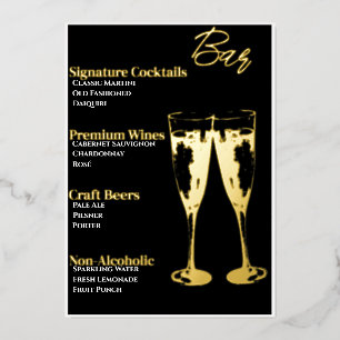 Menu élégant de cocktail de fête en bar avec dorur