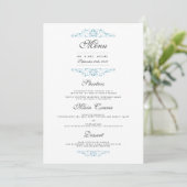 Menu élégant de dîner de mariage à flourish bleu (Debout devant)