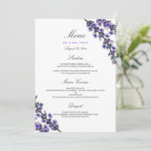 Menu élégant de dîner de mariage lavande (Debout devant)