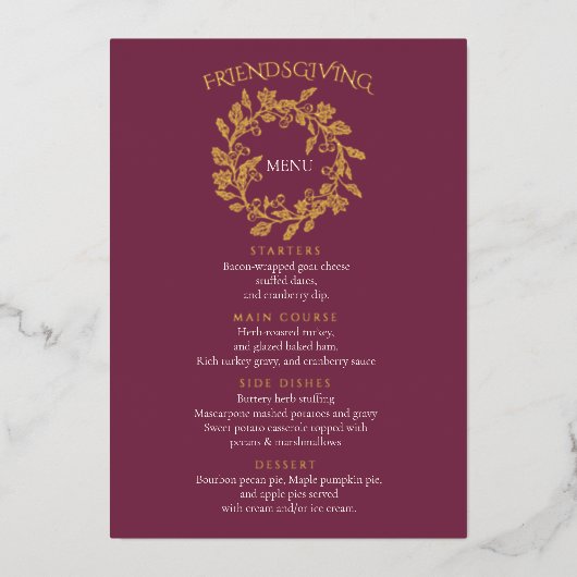 Menu élégant de dîner Friendsgiving (Recto)