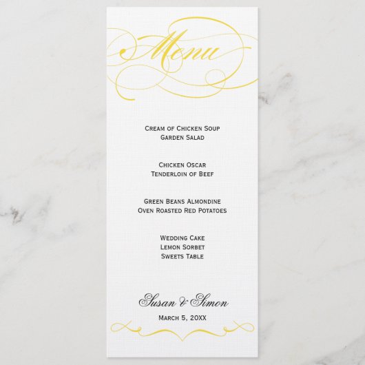 Menu élégant de mariage de manuscrit - jaune (Devant)