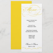 Menu élégant de mariage de manuscrit - jaune (Devant / Derrière)