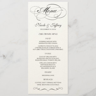 Menu élégant de mariage de manuscrit - noir