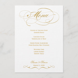 Menu élégant de mariage de manuscrit - or