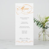 Menu élégant de mariage de manuscrit - orange (Debout devant)