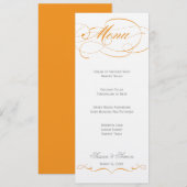 Menu élégant de mariage de manuscrit - orange (Devant / Derrière)