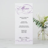 Menu élégant de mariage de manuscrit - pourpre (Debout devant)