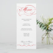 Menu élégant de mariage de manuscrit - rouge (Debout devant)
