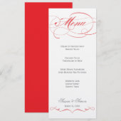 Menu élégant de mariage de manuscrit - rouge (Devant / Derrière)