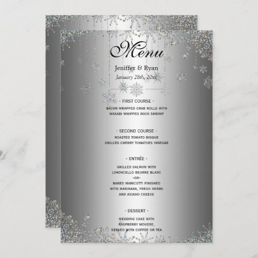 Menu élégant de mariage d'hiver (Devant / Derrière)