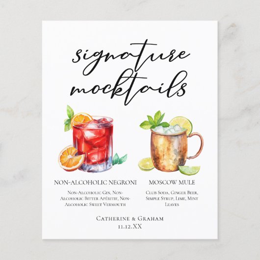Menu élégant de mocktails pour mariage en soirée (Devant)