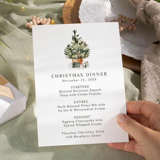 Menu Élégant de Noël avec Arbre à l'Aquarelle pour