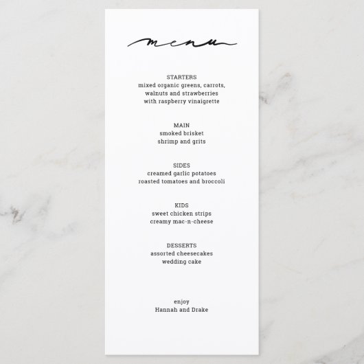 Menu Élégant de Réception de Mariage à la Main (Devant)