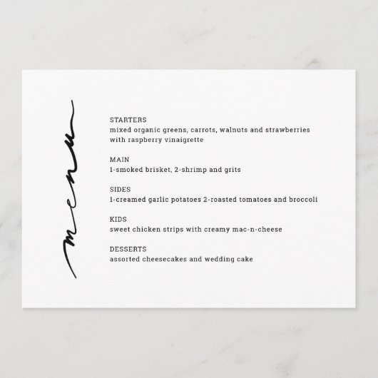 Menu Élégant de Réception de Mariage à la Main (Devant)