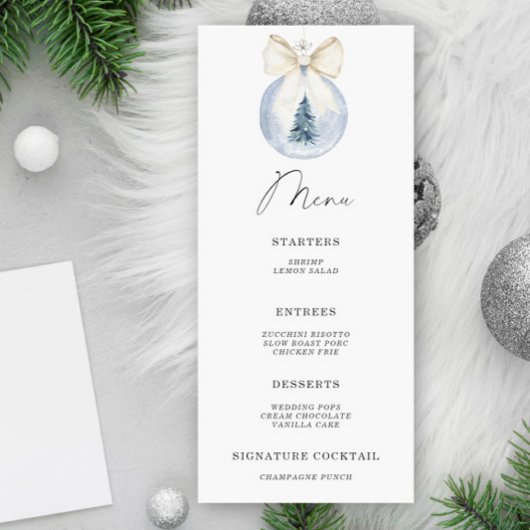 Menu élégant d'hiver à l'aquarelle avec noeud et b