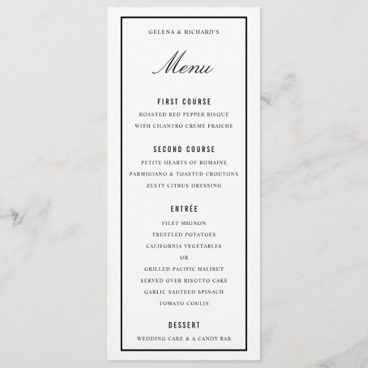 Menu Élégant dîner de mariage noir blanc épais bordure (Devant)