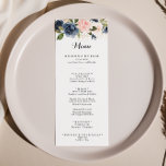 Menu Élégant Dîner Floral D'Hiver Simple<br><div class="desc">Cette carte simple et élégante pour dîner calligraphie florale d'hiver est parfaite pour un mariage moderne. Le design présente de belles peintes à la main bleu foncé, bleu, bleu marine, rose, rousse, fleurs d'or et feuillage vert, entassés dans d'élégants bouquets. Ce menu peut être utilisé pour une réception de mariage,...</div>