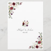 Menu Élégant Dîner Mariage Floral Burgundy Gold Foil (Dos)