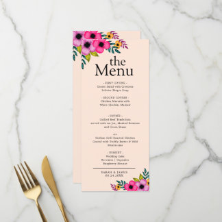 Menu Élégant Dîner Rustique Floral Rose-Blanc Moderne