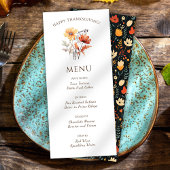 Menu Élégant Dîner Thanksgiving Floral Rustic Fall