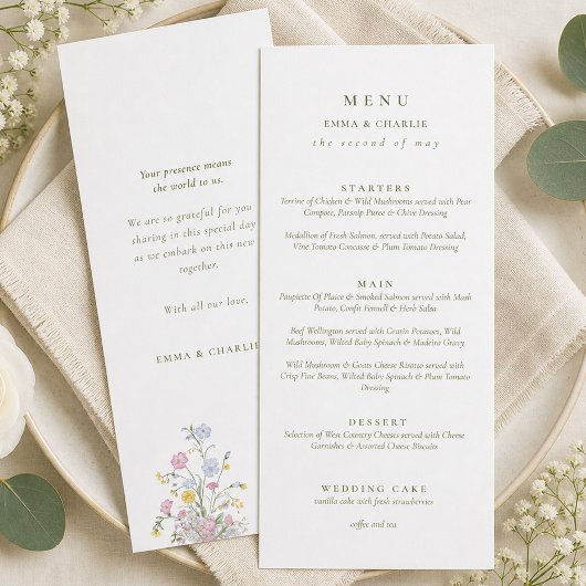 Menu Élégant double face de mariage de script vert 